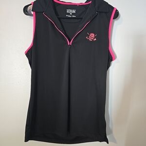 Tattoo Golf Sleeveless Cool Stretch Womens Golf Shirt Black Pink Lucky 13 Skull